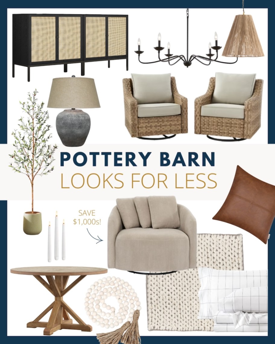 Pottery barn looks for less collage with various home items