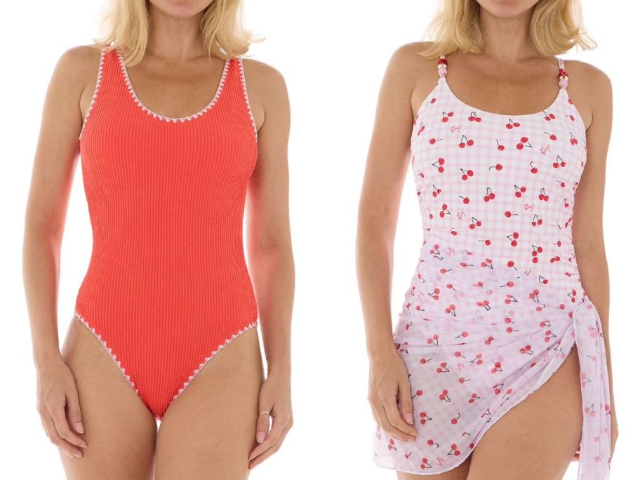 Stock images of two women wearing Besey Johnson Swimsuits