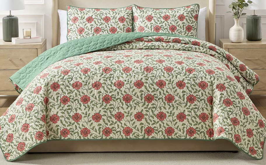 floral print quit set on a bed