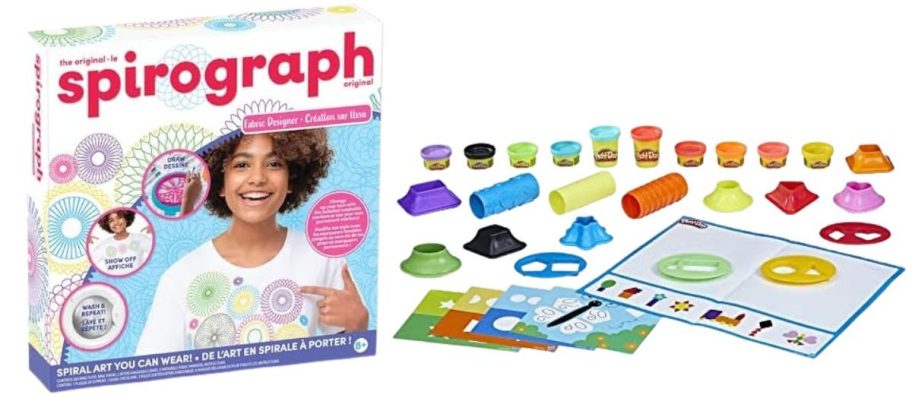 Spirograph Fabric Designer Spiral Art You Can Wear and Play-Doh Shapes & Colors Activity Playmats w 15 Tools