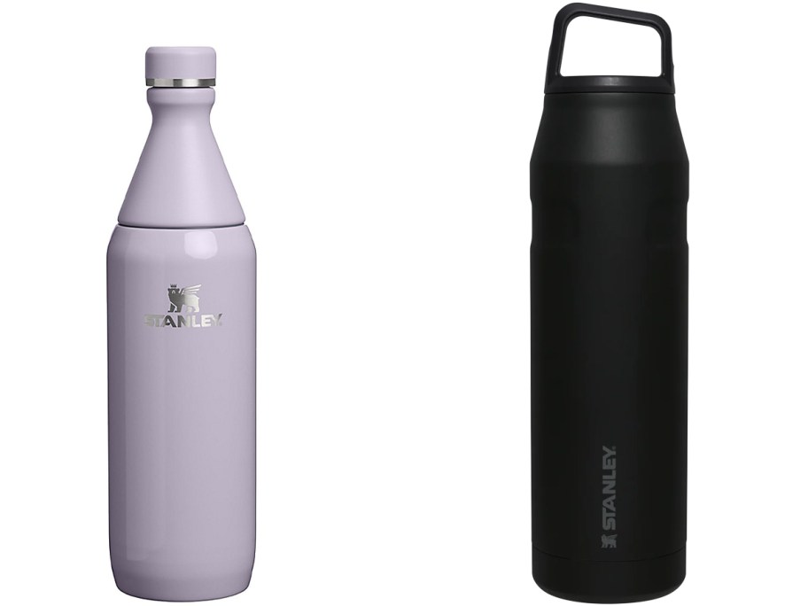 Stanley All Day Slim Bottle 20oz and Stanley 36oz IceFlow Cap and Carry Water Bottle Black Glimmer