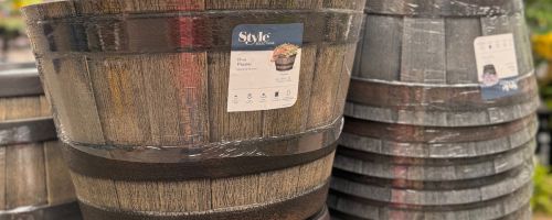 Style Selections Whiskey Barrel Planters in store