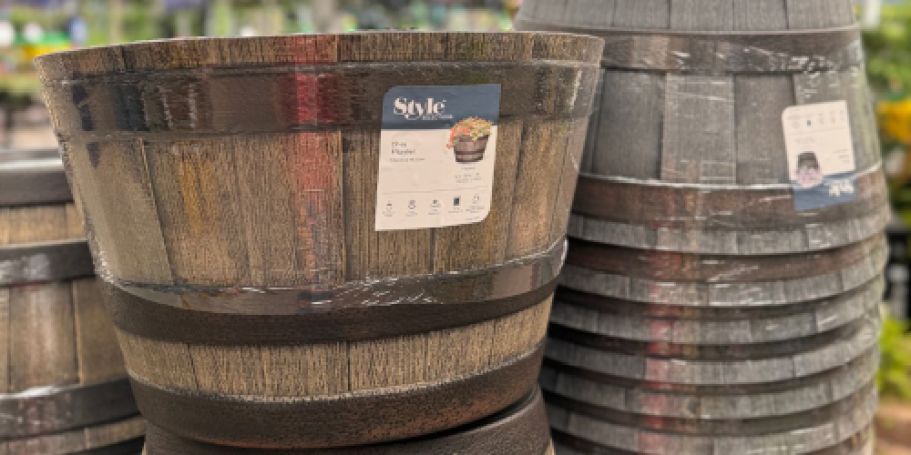 Whiskey Barrel Planters Only $6.49 Each Shipped on Lowes.com