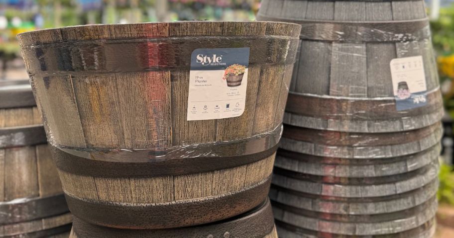 Style Selections Whiskey Barrel Planters in store