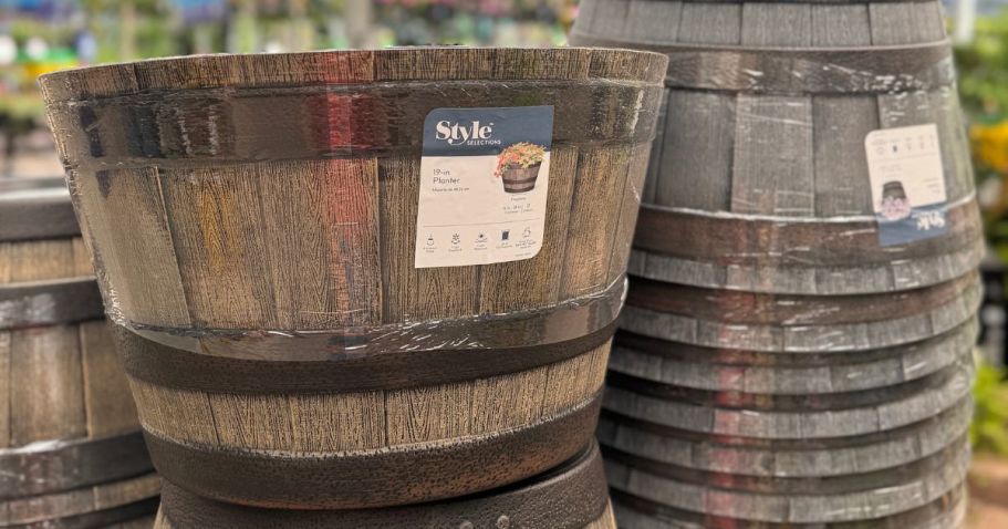 Whiskey Barrel Planters Only $6.49 Each Shipped on Lowes.com