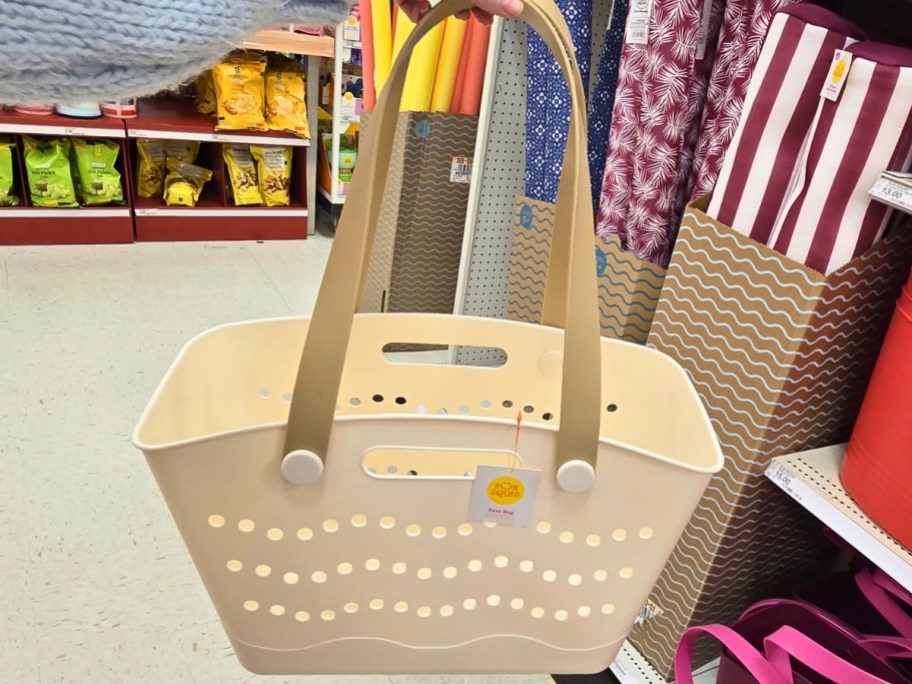 Sun Squad Mini Beach Tote in cream in target aisle