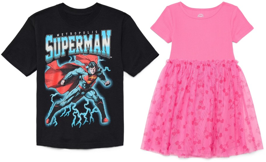 Superman Boys Cotton Graphic Tee and Wonder Nation Girls Tutu Dress