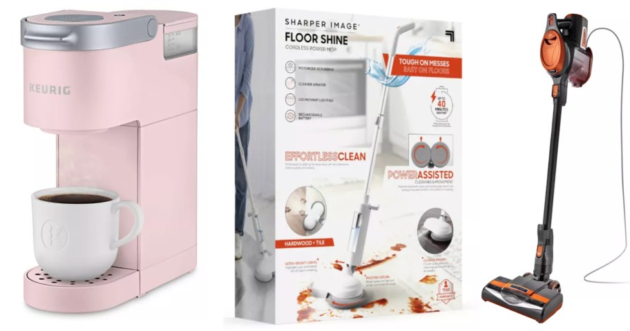 coffee maker, floor mop and vaccum