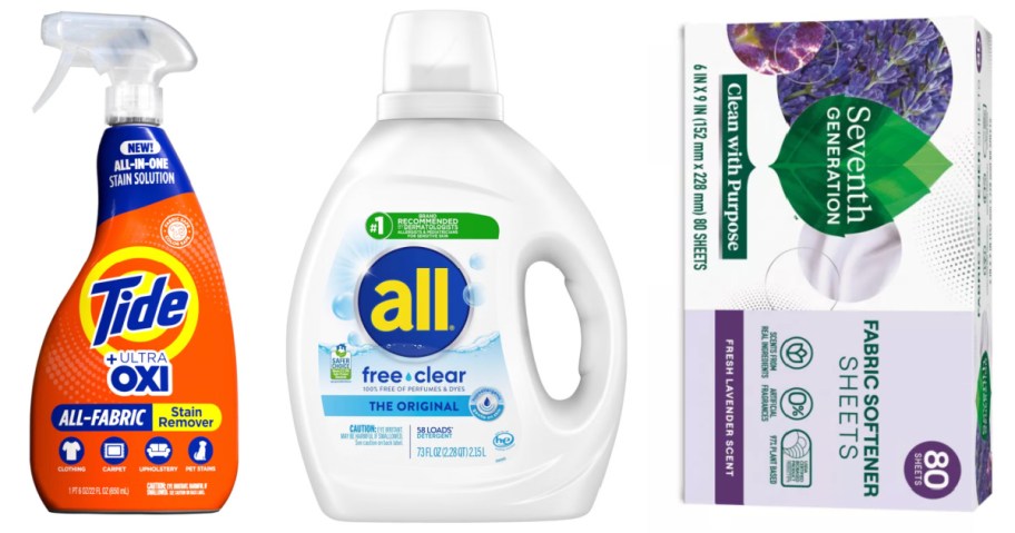 stain remover, laundry detergent and dryer sheets
