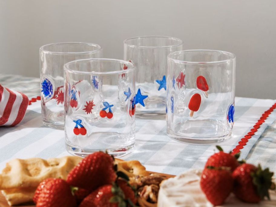Thyme & Table Patriotic Charm Drinking Glasses on table