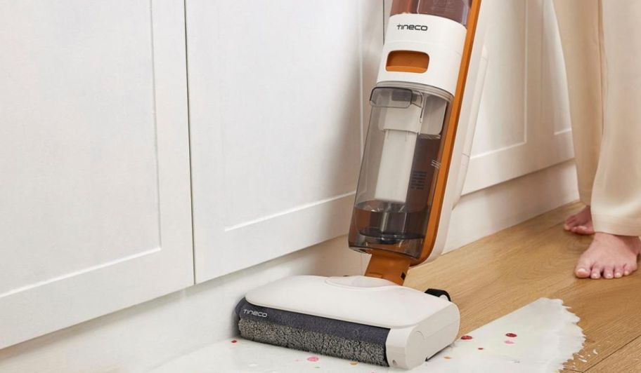 Tineco mop with cereal on the floor