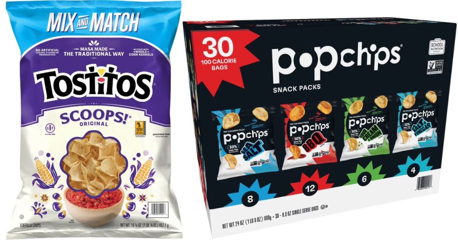 Tostitos Scoops! Original Tortilla Chips and Popchips Variety Pack Chips 30-Pack