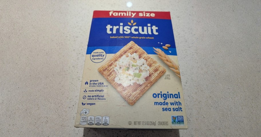 box of triscuit crackers on kitchen counter
