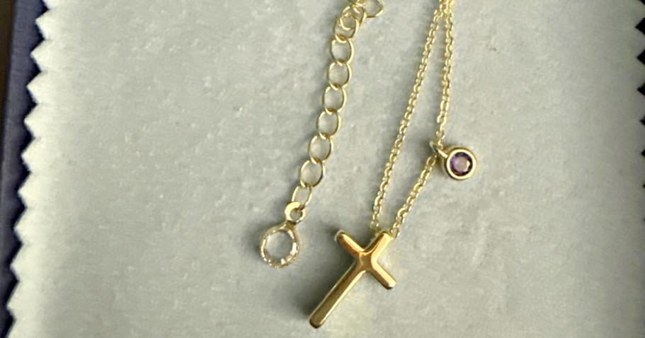 Birthstone Cross Necklace Only $3.99 on Amazon