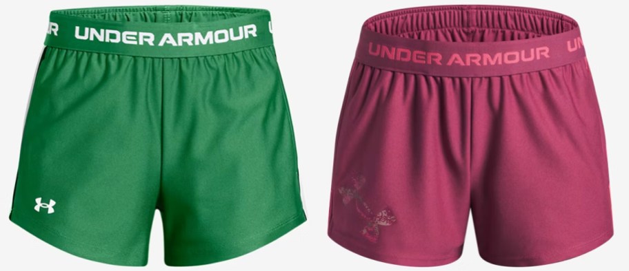 green and magenta pairs of shorts