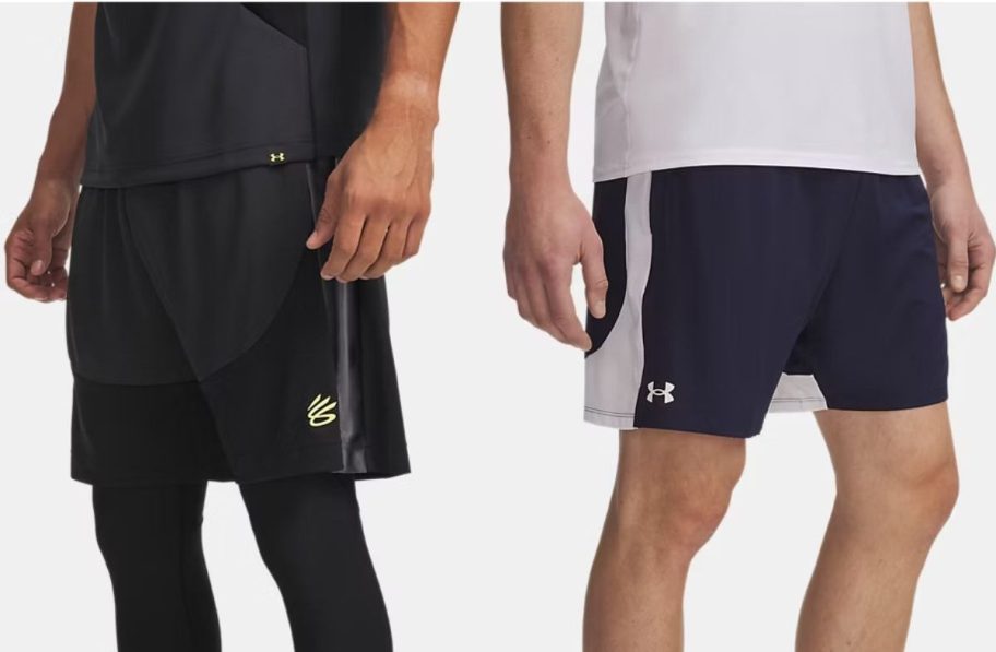 stock images of two men wearing under armour shorts