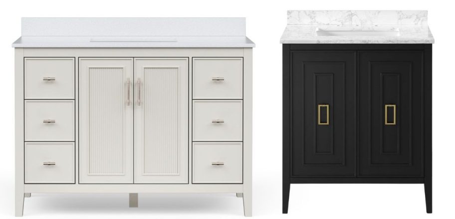 Vanity bathroom in gray and black