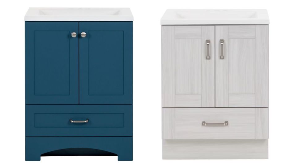 Vanity from bathroom in blue and gray