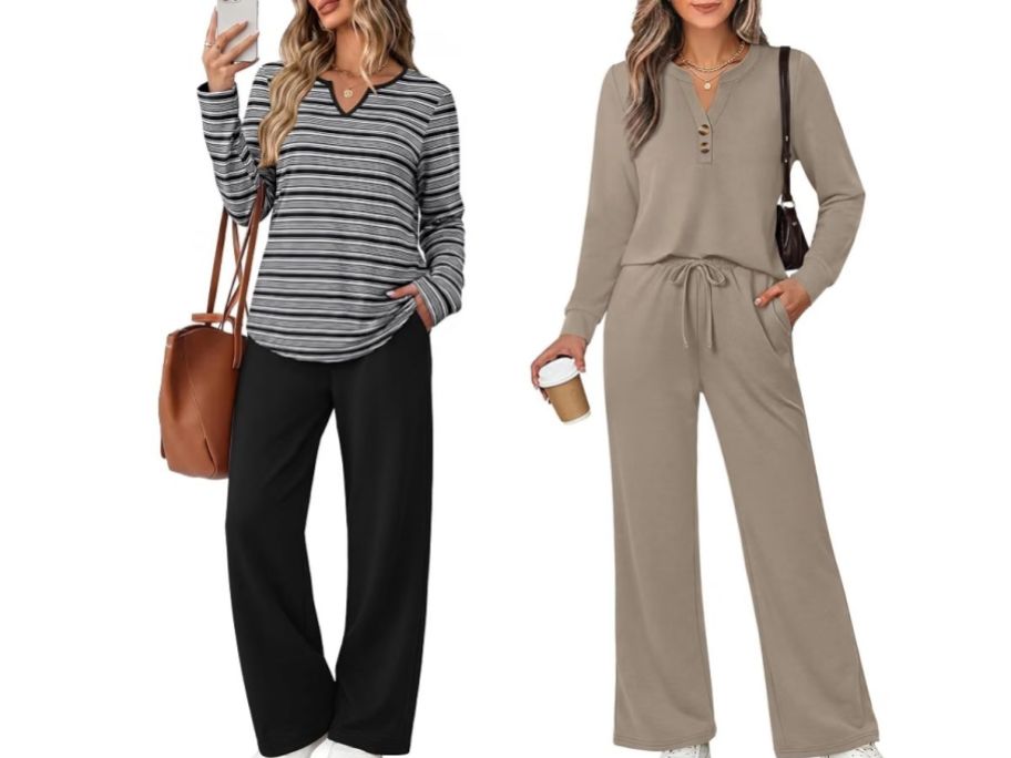 WIHOLL Two Piece Lounge Sets in beige and stripes