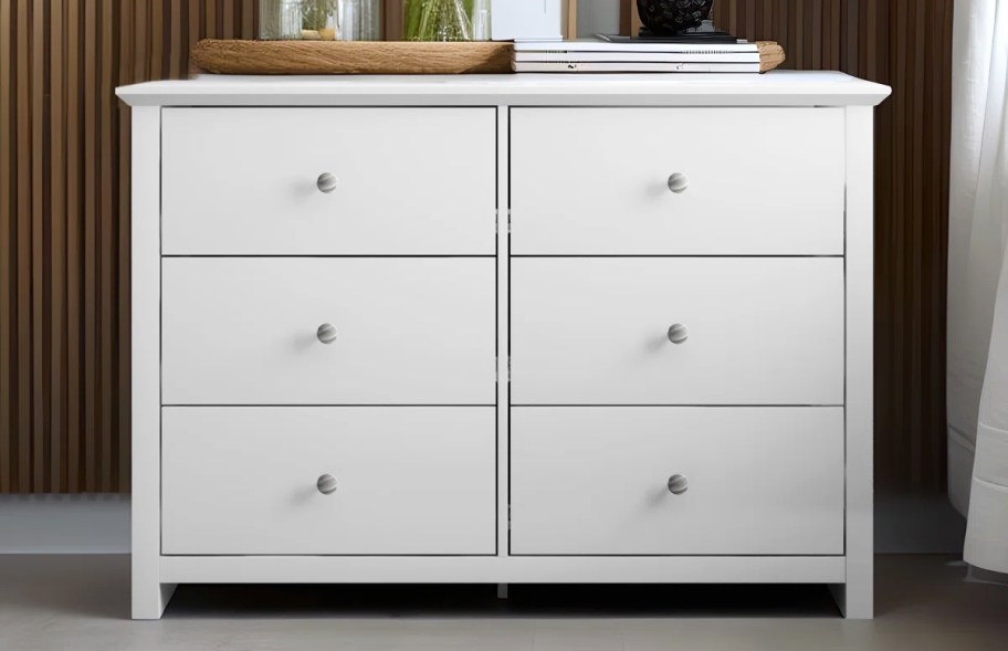 white 6 drawer dresser in bedroom