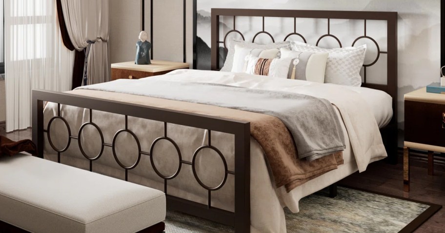 metal platform bed with matching head and foot boards