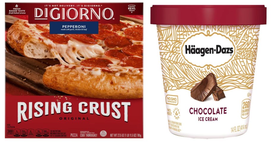 pizza and pint of ice cream