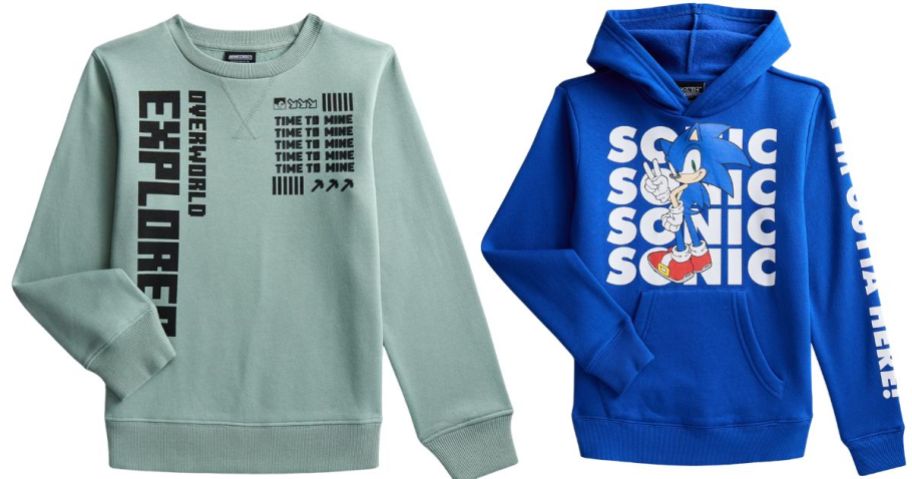 a minecraft and sonic sweatshirt