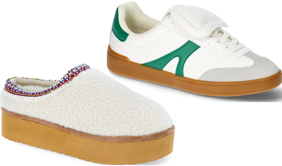 platform mules and athletic sneakers