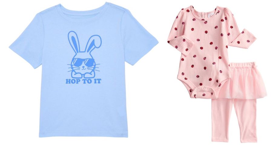 Way To Celebrate Easter Toddler Boys Graphic Tee and Wonder Nation Baby Girls' Bodysuit & Tulle Skeggings Set