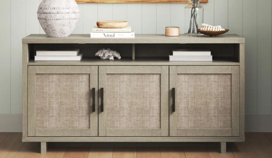 Wayfair furniture tv stand with items on it