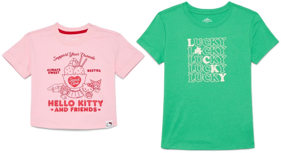 Wonder Nation x Hello Kitty Toddler Girls Graphic Tee and Way to Celebrate St. Patrick&rsquo;s Day Girls T-Shirt
