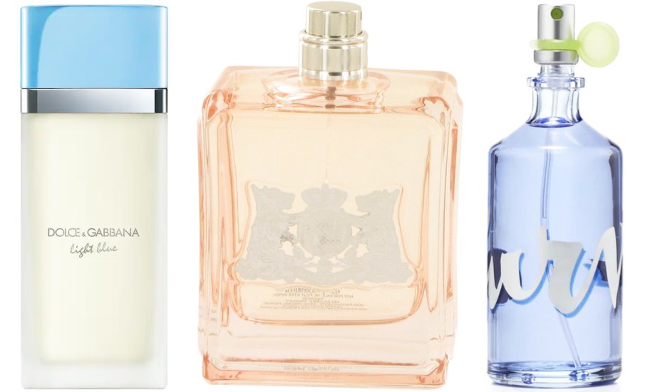 D&G, Juicy Couture, and Liz Claiborne fragrance bottles