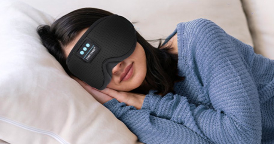 woman wearing a sleep mask