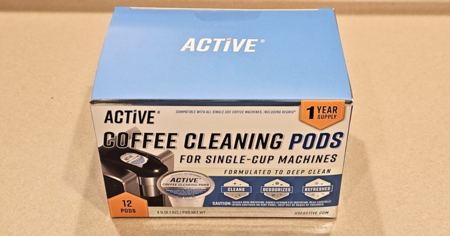 a box of Active Coffee Cleaning Pods for Single Use Coffee Machines