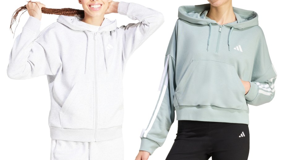 women modeling adidas hoodies