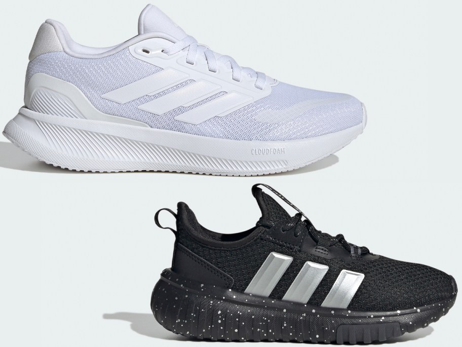 white and black adidas shoes