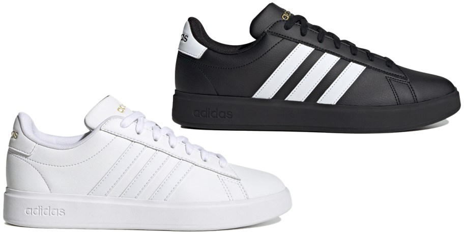 white and black adidas sneakers