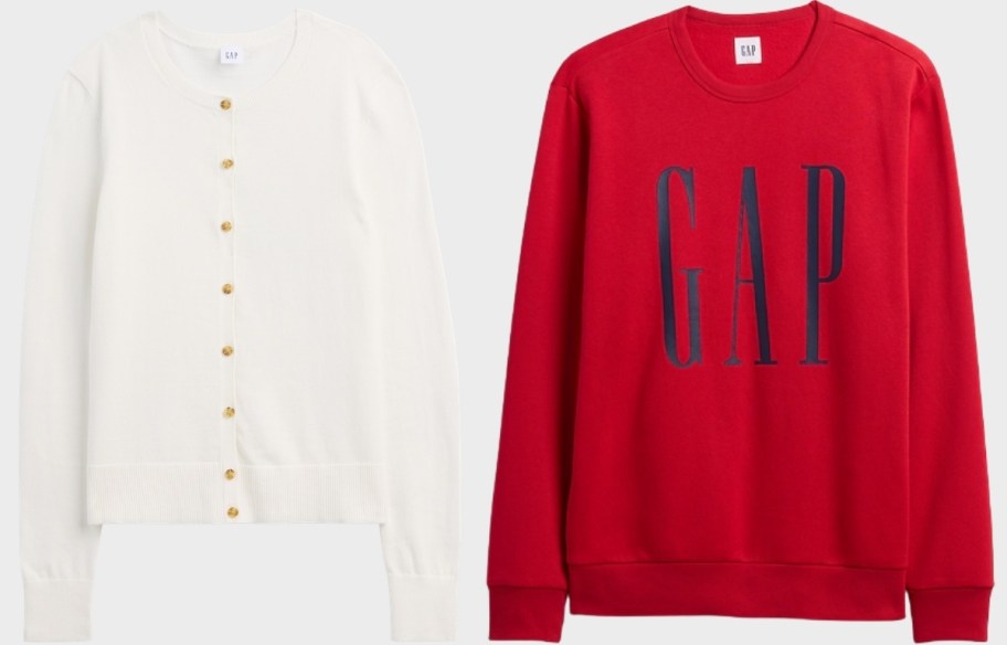 a womans cardigan and man sweatshirt