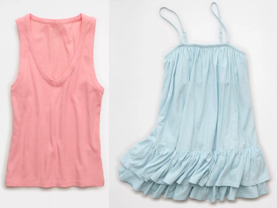 pink tank top and blue dress