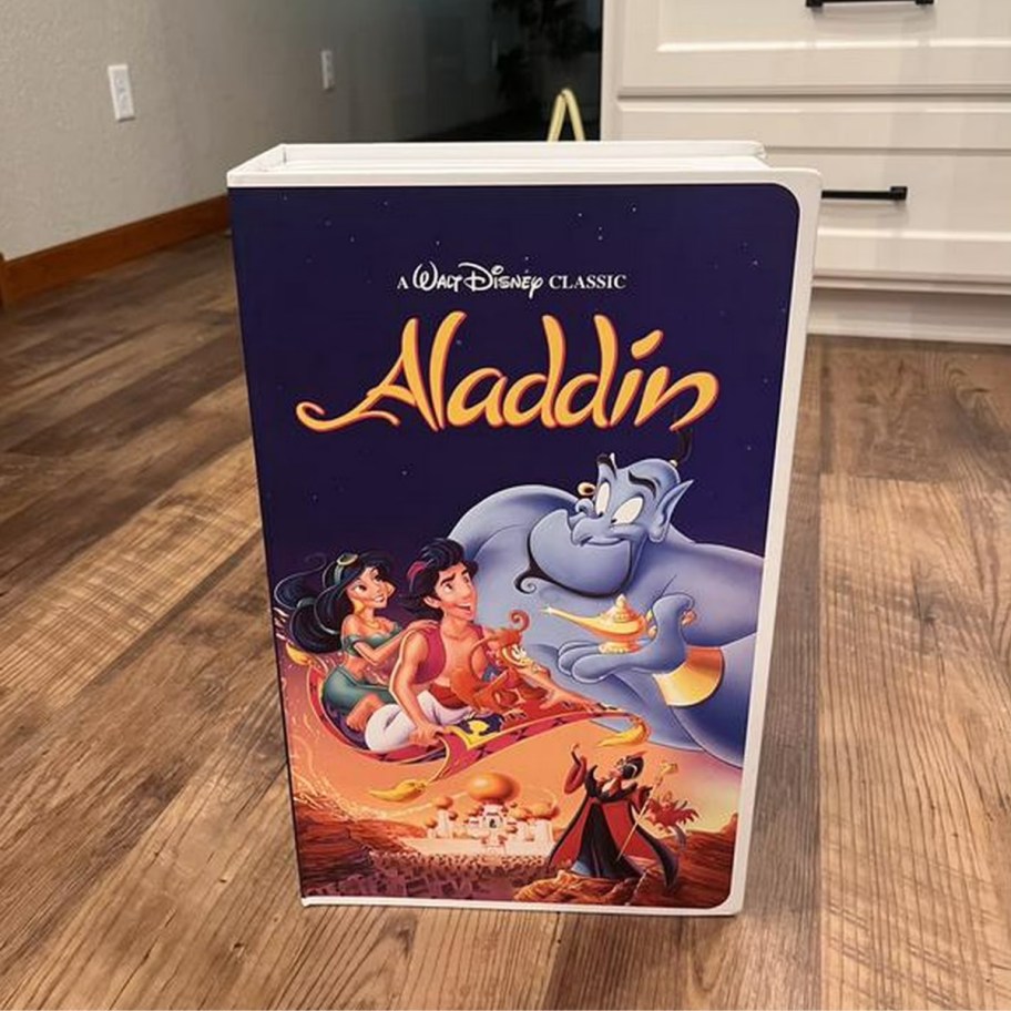 jumbo vhs box for aladdin movie with throw blanket inside