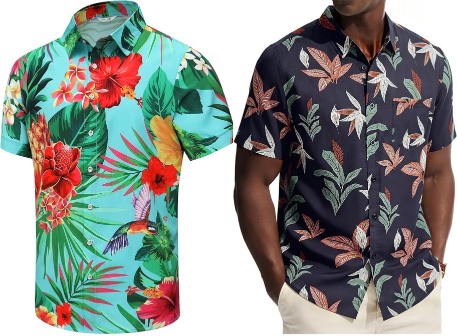 blue and black hawaiian shirts