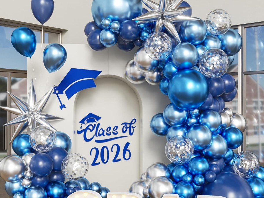 blue and silver balloon arch kit