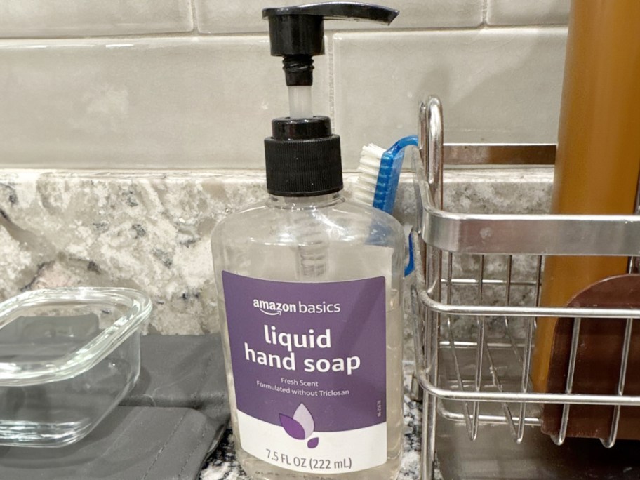 hand soap bottle on counter