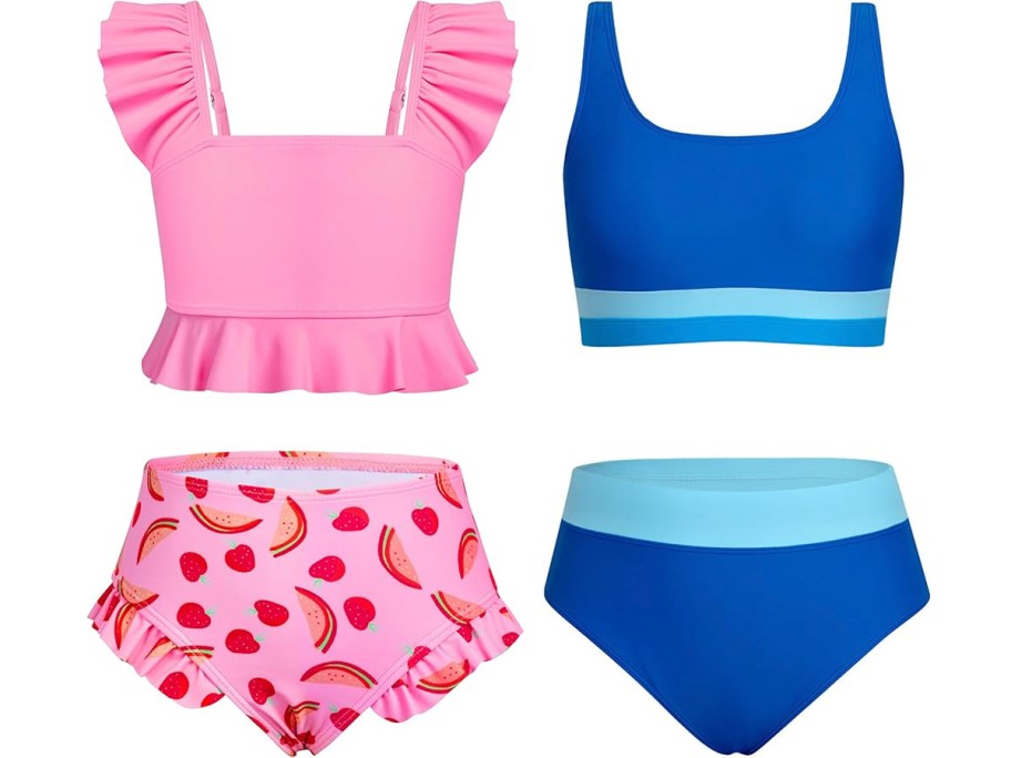 pink and blue girls swimsuits