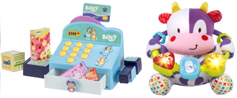 bluey kids cash register and musical cow toy