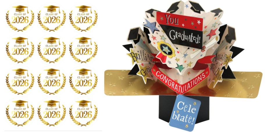 gold graduation stickers and 3D pop up card