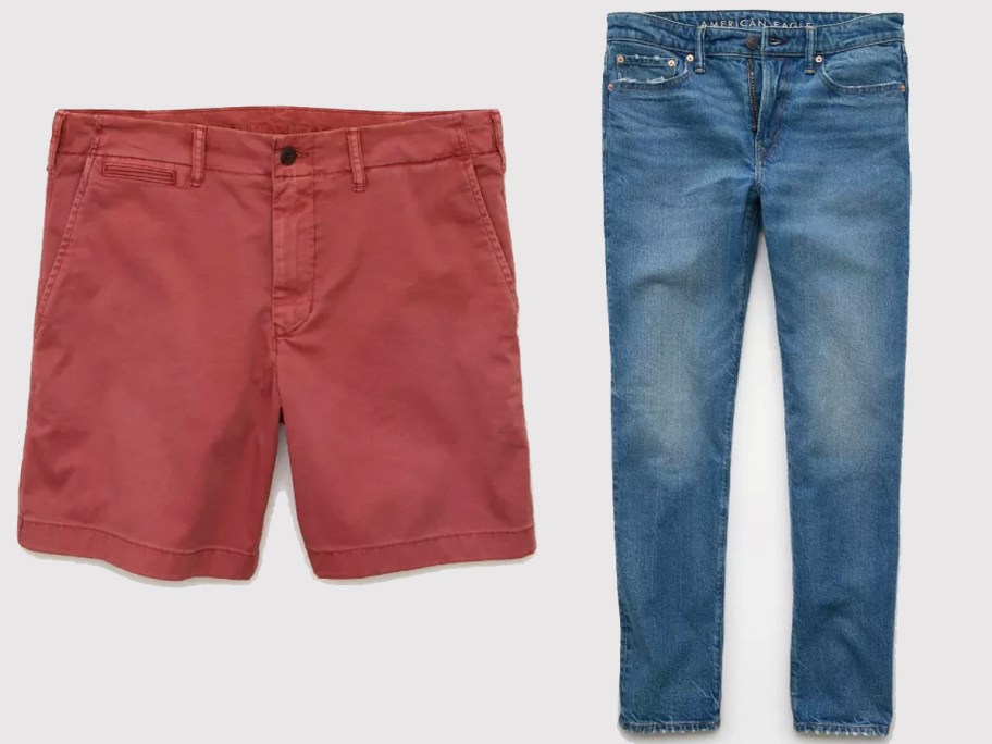 red shorts and blue jeans