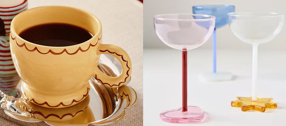 yellow mug and colorful glasses 