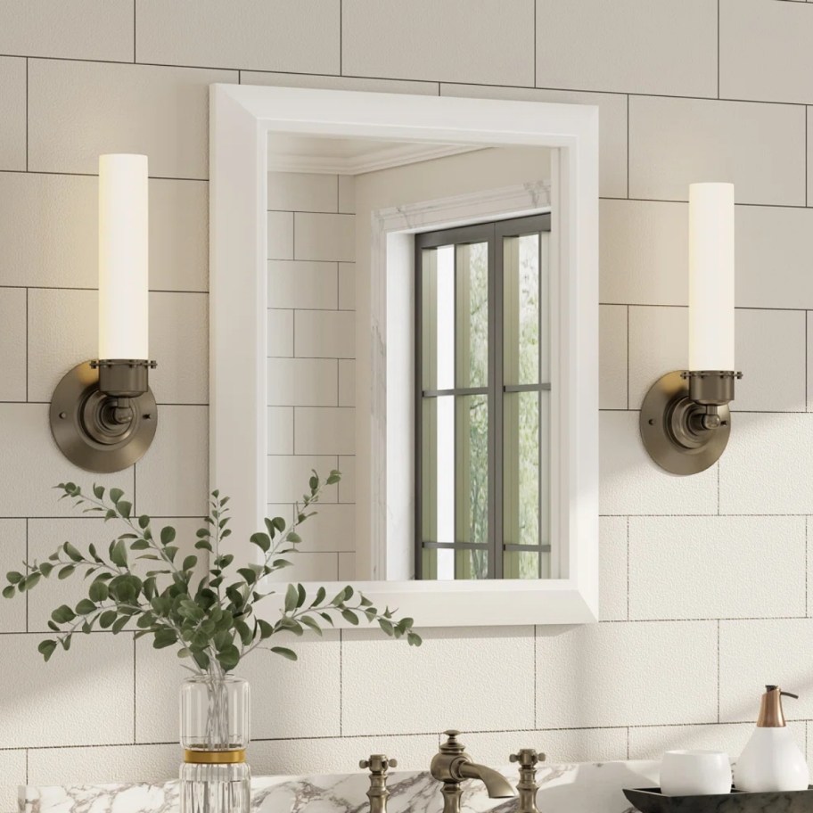 white rectangle framed mirror