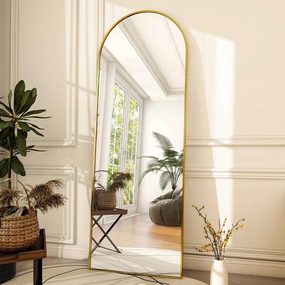 gold framed arched full length mirror